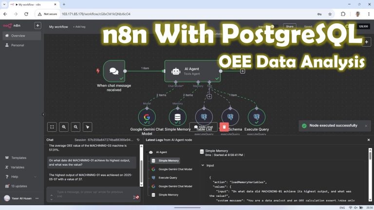 Automating OEE Data Analysis with n8n AI Agent and PostgreSQL | Step-by-Step Tutorial