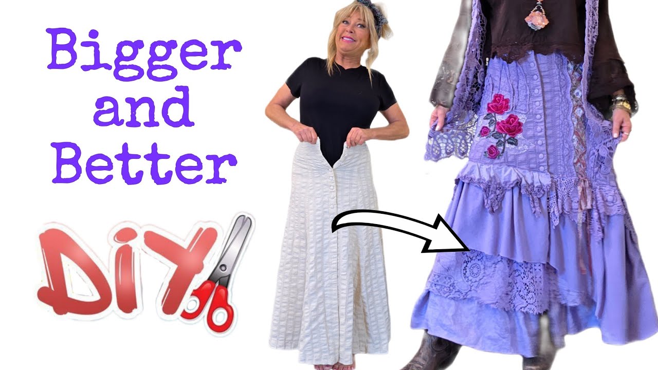TUTORIAL How To Make An Old Skirt BIGGER , Add Tiers , Applique , Dye and More